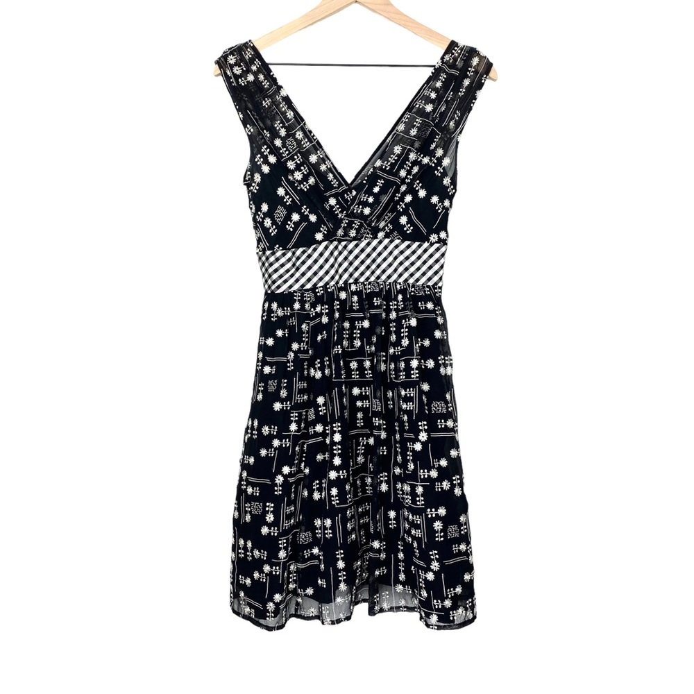 Frock Tracy Reese Dress Womens 2 Silk Fit and Flare Black Silk Gingham Retro